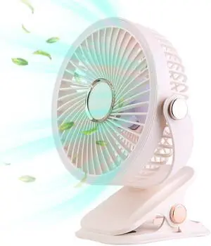 Clip-On Fan - Rechargeable, 5 Speeds, 3 Brightness, 720° Adjustable, Wall Mount - White - One size