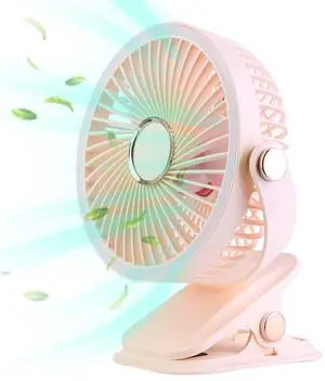 Clip-On Fan - Rechargeable, 5 Speeds, 3 Brightness, 720° Adjustable, Wall Mount - Pink - One size