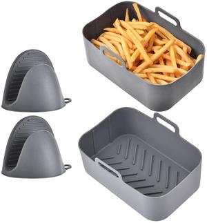 Reusable Silicone Air Fryer Pot for 6-8 Quart Oven Rectangle Shape with Pans & Mittens - Gray - One size