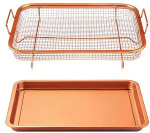 Non-Stick Crisper Tray Set Air Fry Pan Grill Basket Oven Dishwasher Safe Oil-Free Cooking - Brown - One size Non-Stick Crisper Tray Set Air Fry Pan Grill Basket Oven Dishwasher Safe Oil-Free Cooking - Brown - One size
