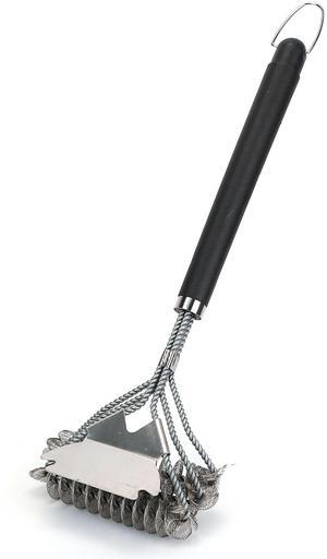 16.5in BBQ Grill Cleaning Brush Stainless Steel Scraper with Wire Bristles for Grates - Black - One size