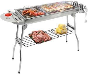 Foldable Portable BBQ Grill Stainless Steel 150 sq in Cooking Area for Outdoor Use - Gray - One size