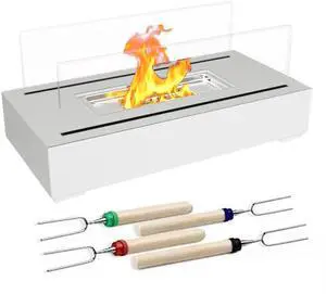 Tabletop Ethanol Fire Pit Fireplace with Roasting Sticks for Indoor/Outdoor Use - White - One size