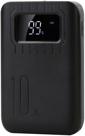 10K mAh Power Bank with Dual USB LCD Display and Flashlight - Black - One size