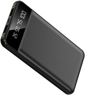 10K mAh Slim Power Bank Dual USB and LED Flashlight - Black - One size