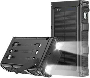 50K mAh Solar Power Bank with Compass LED Light Cables Hand Crank - Black - One size 50K mAh Solar Power Bank with Compass LED Light Cables Hand Crank - Black - One size
