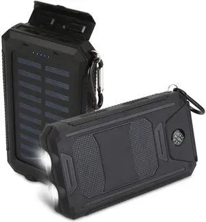 10K mAh Solar Power Bank Dual USB SOS LED Compass for Hiking Camping - Black - One size 10K mAh Solar Power Bank Dual USB SOS LED Compass for Hiking Camping - Black - One size
