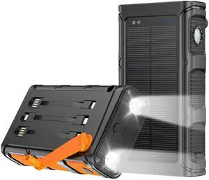50K mAh Solar Power Bank with Compass LED Light Cables Hand Crank - Orange - One size 50K mAh Solar Power Bank with Compass LED Light Cables Hand Crank - Orange - One size