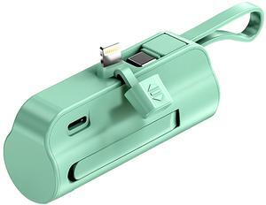 5000mAh Compact Power Bank with Built-in iOS Type-C Cable Dual Output - Green - One size