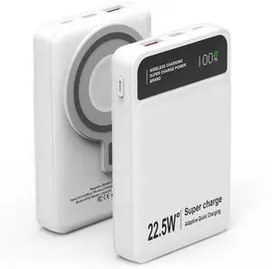 10000mAh 3-in-1 MagSafe Power Bank PD22.5W Fast Charger Magnetic for iOS/Samsung - White - 10000MA
