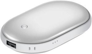 5000mAh Rechargeable Hand Warmer Power Bank Double-Sided Heating - Silver - One size