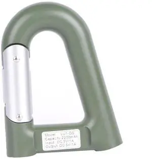 2200mAh Power Bank w/ Flashlight & Compass Carabiner Clip for Hiking - Green - One size