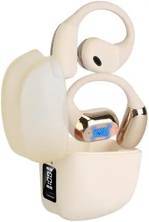 Wireless V5.4 Open Ear Earbuds LED Display IPX5 300Hrs Touch Control - Beige - One size