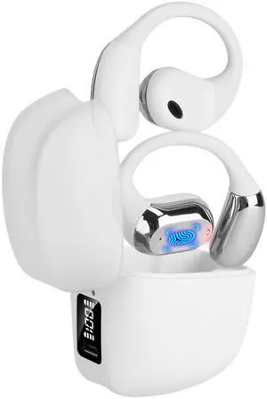Wireless V5.4 Open Ear Earbuds LED Display IPX5 300Hrs Touch Control - White - One size