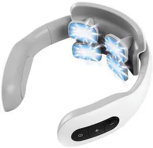 Fresh Fab Finds EMS Neck Massager Heat Cordless 6 Modes Remote - White - 4-head