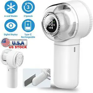 Fresh Fab Finds 3-Speed Electric Fabric Shaver with Display & 6 Blades - White - One size