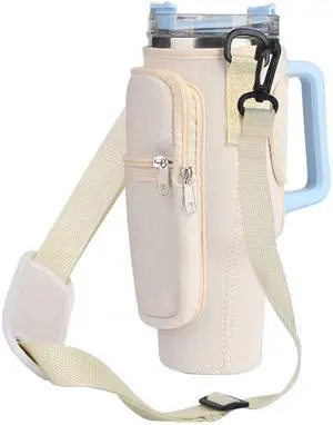 Fresh Fab Finds Neoprene Water Bottle Holder w/ Strap & Phone Pocket - Beige - One size Fresh Fab Finds Neoprene Water Bottle Holder w/ Strap & Phone Pocket - Beige - One size