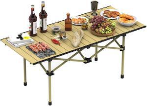 Fresh Fab Finds Folding Camping Table Roll-Up Steel Desk w/ Bag - Brown - 55x120cm