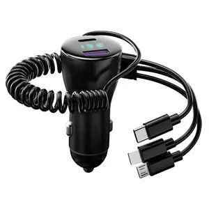Fresh Fab Finds 125W 5-in-1 Car Charger w/ Coiled Cable & Display - Black - One size Fresh Fab Finds 125W 5-in-1 Car Charger w/ Coiled Cable & Display - Black - One size