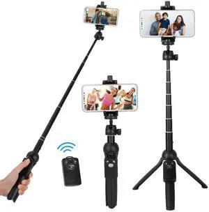 Fresh Fab Finds Wireless Phone Tripod w/ Remote, 45in Extendable - Black - One size Fresh Fab Finds Wireless Phone Tripod w/ Remote, 45in Extendable - Black - One size