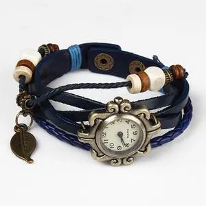 Fresh Fab Finds Bohemian Retro Leather Tree Leaf Womens Watch - Blue - One size