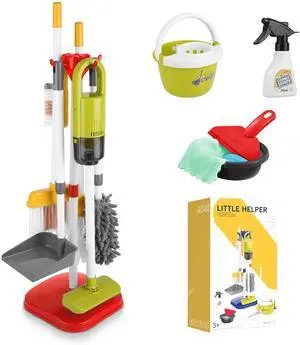 Fresh Fab Finds 14Pcs Kids Cleaning Toy Set w/ Vacuum Mop Pretend Play Ages 35 - Red - One size