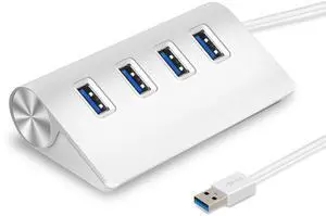 Fresh Fab Finds USB 3.0 Hub 4-Port Aluminum, 5Gbps Transfer for U Disk, Mouse, Camera, Flash Drive - White - One size