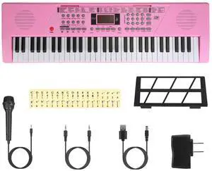 Fresh Fab Finds 61 Key Digital Keyboard Electric Piano Kids Instrument Mic Ages 3-12 - Pink