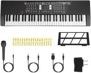 Fresh Fab Finds 61 Key Digital Keyboard Electric Piano Stand Light-Up Keys Mic Ages 3-12 - Black