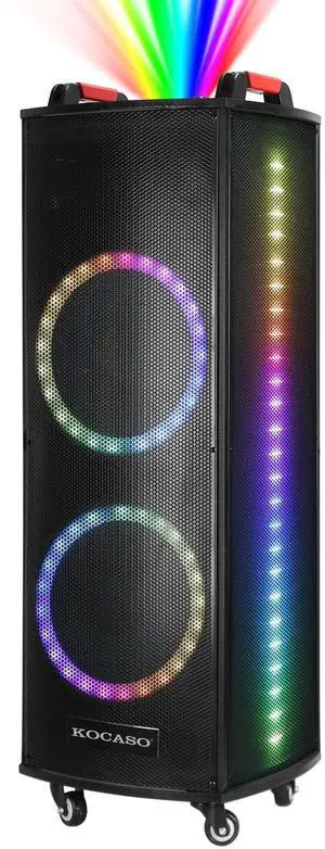 Fresh Fab Finds Portable Wireless Party Speaker Colorful Lights DJ PA System with TWS Function FM Radio USB MMC Card Reading Aux In Guitar Input Recording Function Mi - Black One size