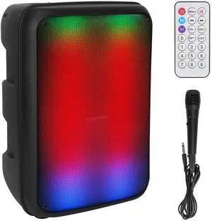 Fresh Fab Finds 8in Portable Wireless Party Speaker with Colorful Lights, TWS Function, FM Radio, USB/MMC Card Reading, Aux In, Recording Function, Mic - Black One size