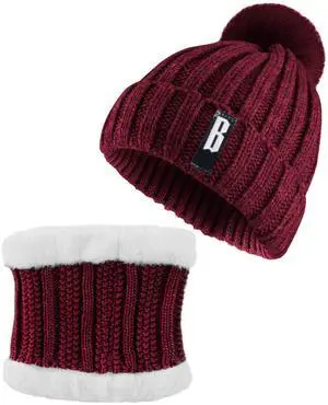 Fresh Fab Finds Winter Beanie Hat Scarf Set Women Warm Knitting Skull Cap Neck Warmer for Walking Running Hiking Camping Outdoors Gift - Red One size