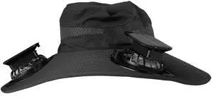 Fresh Fab Finds Outdoor Wide Brim Sun Hat With 2 Rechargeable Fans Solar Powered 3 Wind Speeds UPF50+ Breathable Waterproof Nylon Mesh Outdoor Hat For Hiking Camping - Black One size
