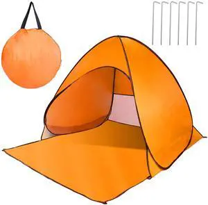 Fresh Fab Finds Pop Up Beach Tent Sun Shade Shelter Anti-UV Automatic Waterproof Tent Canopy for 2/3 Man w/ Net Window Storage Bag for Outdoor Beach Camping Fishing - Orange One size