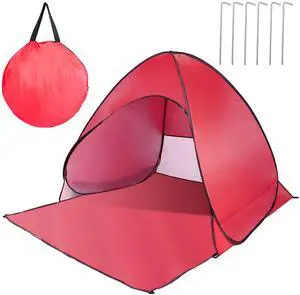 Fresh Fab Finds Pop Up Beach Tent Sun Shade Shelter Anti-UV Automatic Waterproof Tent Canopy for 2/3 Man w/ Net Window Storage Bag for Outdoor Beach Camping Fishing - Red One size