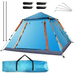 Fresh Fab Finds 4-5 Person Camping Tent Outdoor Foldable Waterproof Tent with 2 Mosquito Nets Windows Carrying Bag for Hiking Climbing Adventure Fishing - Blue One size