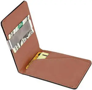 Fresh Fab Finds Unisex PU Leather Wallet RFID Blocking Slim Bifold Credit Card Holder with Money Clip Orange One Size