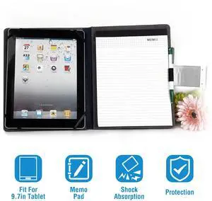 Fresh Fab Finds Tablet PC Protector Organizer Case For 9.7in Tablets Business Tablet Portfolio with Notepad Paper Black One size