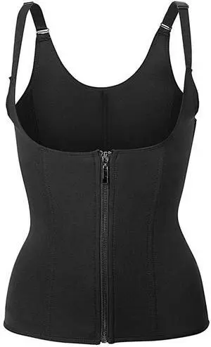 Fresh Fab Finds Zippered Waist Trainer Corset Waist Tummy Control Body Shaper Cincher Back Support with Adjustable Straps for Women Black Small