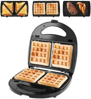 Fresh Fab Finds 3-in-1 Electric Sandwich Maker Waffle Panini Press Grill w/ Removable Plates - Black - 3-in-1 Fresh Fab Finds 3-in-1 Electric Sandwich Maker Waffle Panini Press Grill w/ Removable Plates - Black - 3-in-1