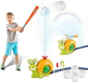 Fresh Fab Finds 2-in-1 Snail Water Sprinkler Baseball Toy 360° Rotating Spray Outdoor Fun - Multicolored