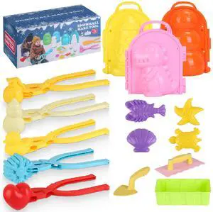 Fresh Fab Finds 15Pcs Winter Snowball Kit w/ Snow Molds Duck Dinosaur Shapes for Ages 3+ - Multi