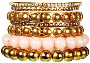 Fresh Fab Finds 7-Piece Retro Burnished Gold Bangle Bracelet Set with Inlaid Rhinestones - Multi - One size
