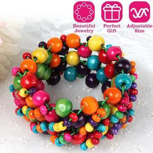 Fresh Fab Finds Multi-Color Wooden Beaded Stretch Bracelet for Women, Girls & Kids - Multi - One size
