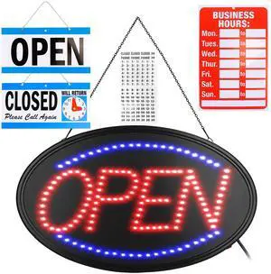 Fresh Fab Finds 22.64x13.78in LED Open Sign w/ Flashing Modes & Business Hours Board - Black - One size Fresh Fab Finds 22.64x13.78in LED Open Sign w/ Flashing Modes & Business Hours Board - Black - One size