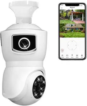 Fresh Fab Finds Dual Lens E27 Light Socket Camera 1080P WiFi Surveillance w/ Night Vision & App - White - One size