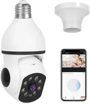 Fresh Fab Finds E27 1080P Pan Tilt WiFi Bulb Camera w/ 2-Way Audio, Night Vision & Flood Light - White - One size