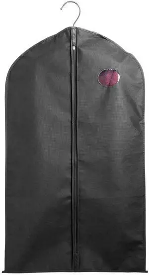 Fresh Fab Finds 5Pcs 39" Hanging Garment Bags w/ Zippers & Clear Windows for Travel Suit/Dress - Black - One size