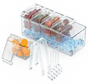 Fresh Fab Finds Condiment Caddy w/ 5 Trays, Lids, Tongs & Spoons - White - One size