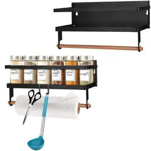 Fresh Fab Finds 2Pcs Magnetic Spice Racks w/ Towel Holder & Hooks - Black - One size